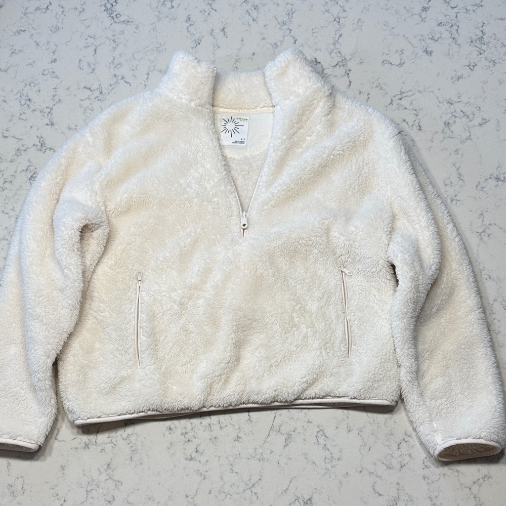 Aerie cream fuzzy quarter zip sweatshirt size small